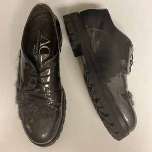 Attilio Giusti Leombruni Charcoal Patent Leather Lace Up Chunky Shoes Size 6